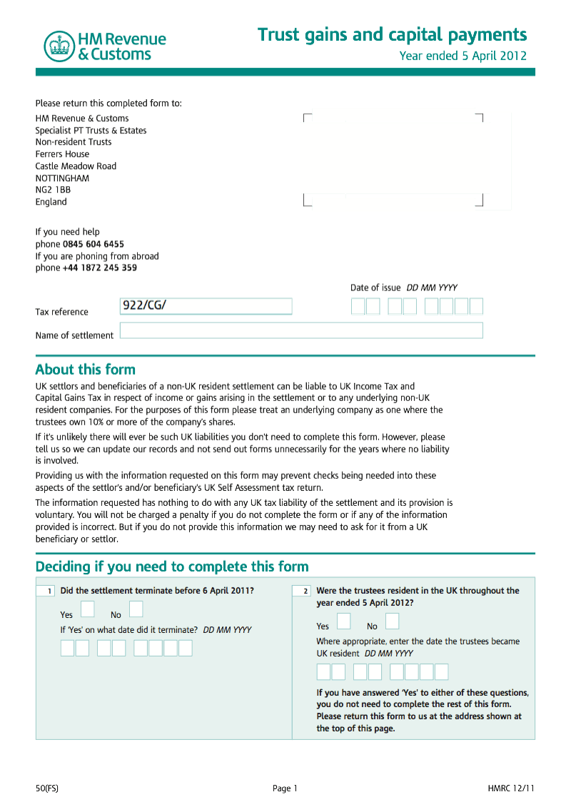 50 FS 2012 Trust gains and capital payments Year ended 5 April 2012 preview