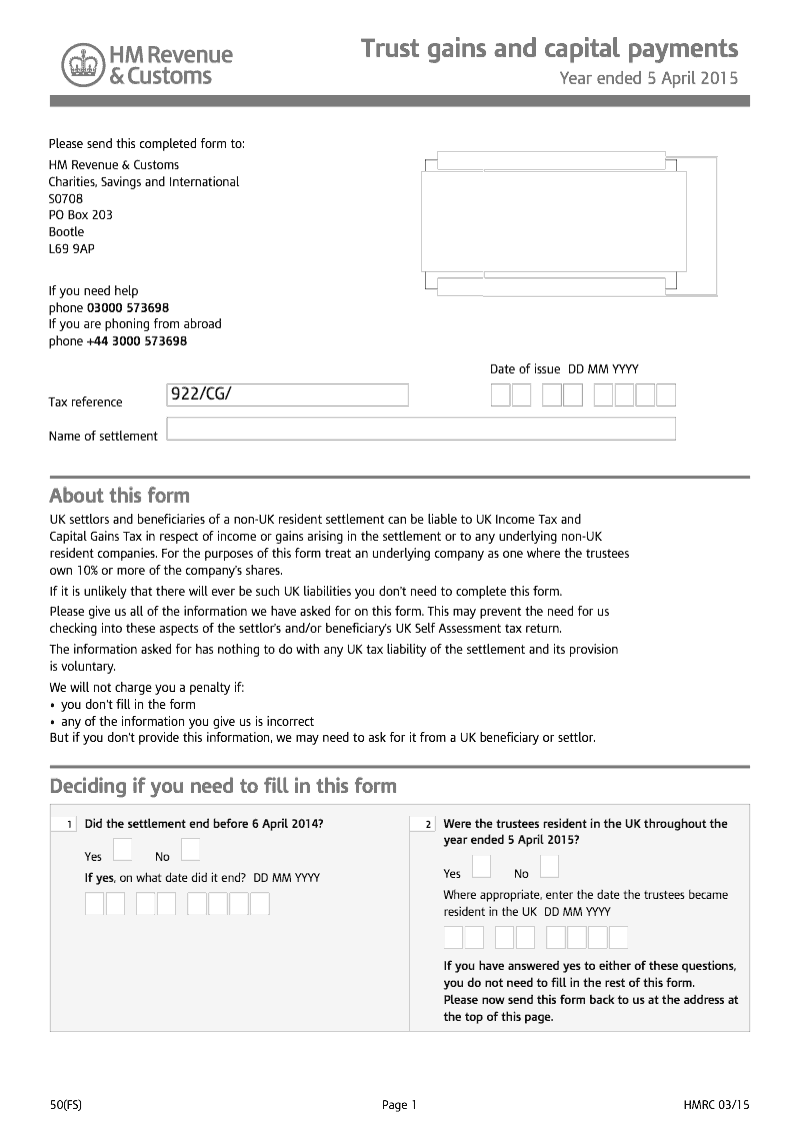 50 FS 2015 Trust gains and capital payments Year ended 5 April 2015 preview