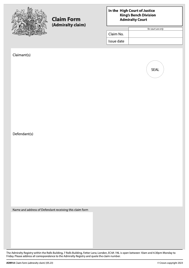 ADM1A Claim form Admiralty claim preview