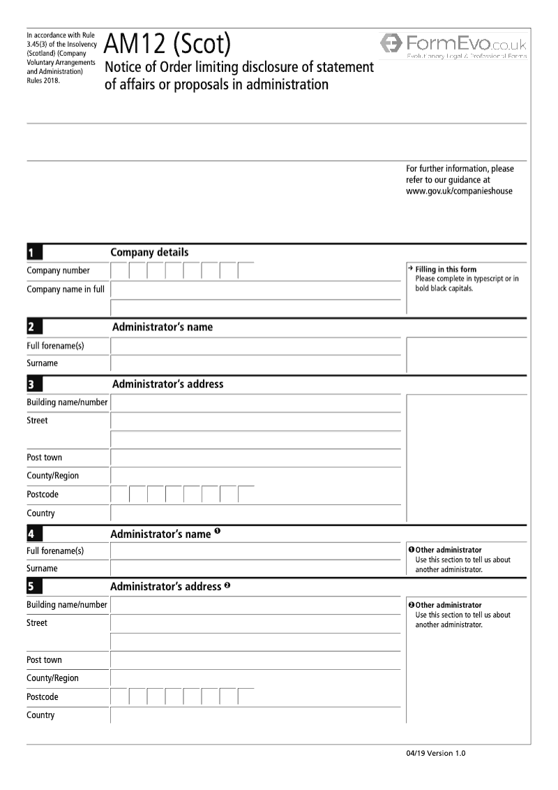 AM12 Scot Notice of Order Limiting Disclosure of Statement of Affairs or Proposals in Administration preview