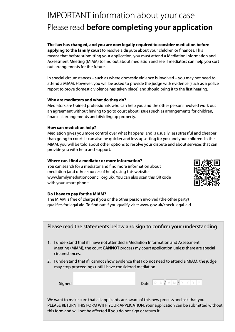 C100 Application under section 8 of the Children Act 1989 for a child arrangements prohibited steps specific issue order or to vary or discharge or ask permission to make a section 8 order preview