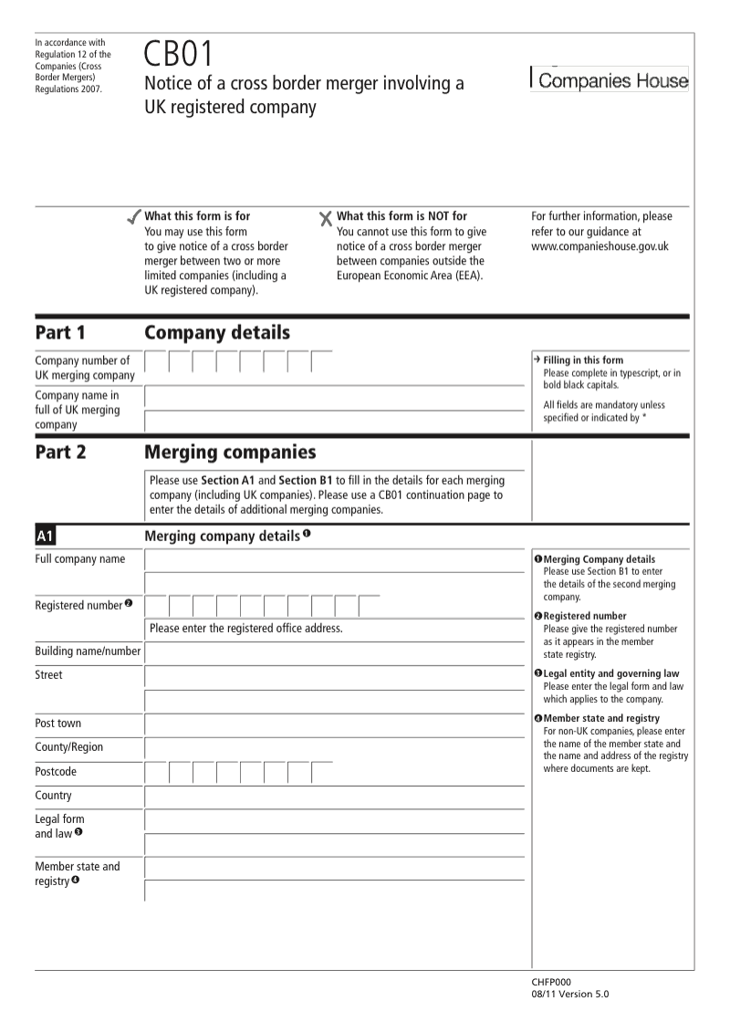 CB01 Notice of a cross border merger involving a UK registered company preview