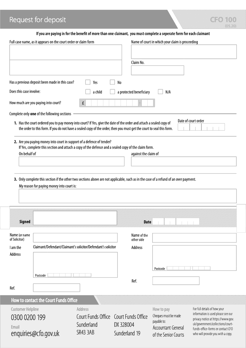 CFO 100 Request for deposit preview