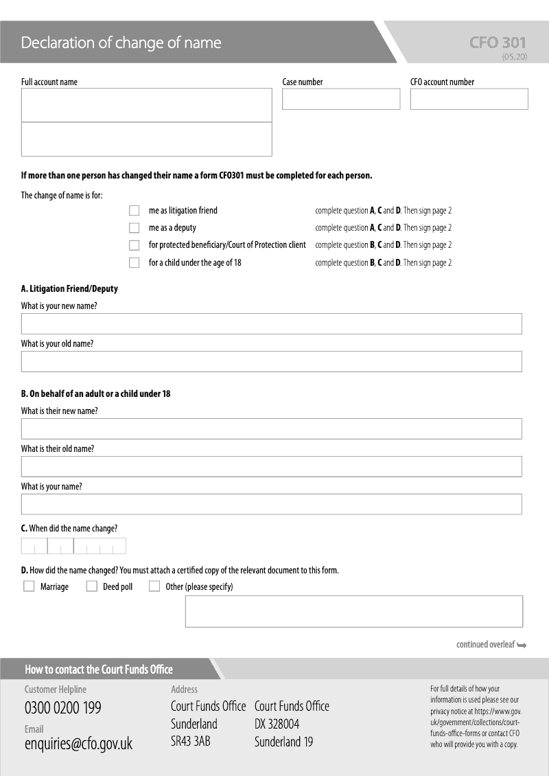CFO 301 Declaration of change of name preview