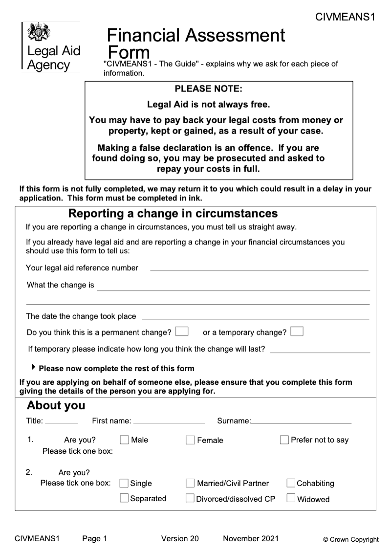 CIV MEANS1 Financial Assessment Form preview