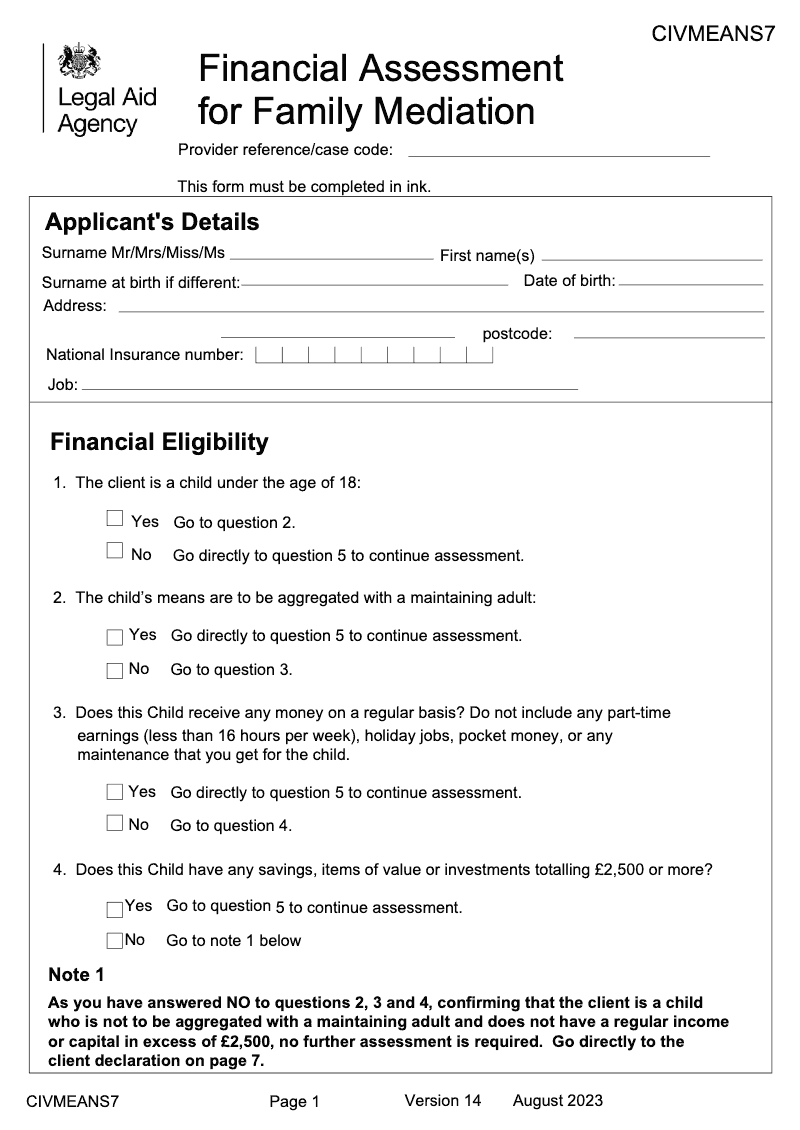 CIV MEANS7 Financial Assessment for Family Mediation preview