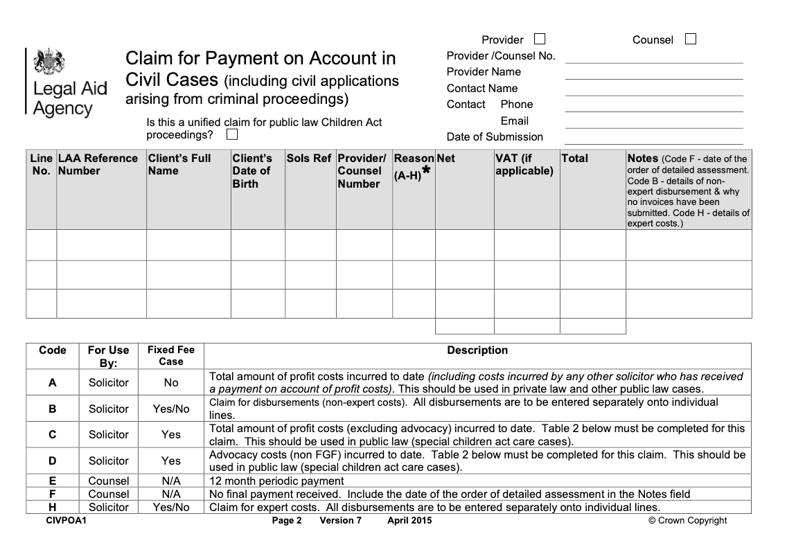 CIVPOA1 Claim for Payment on Account in Civil Cases including civil applications arising from criminal proceedings preview