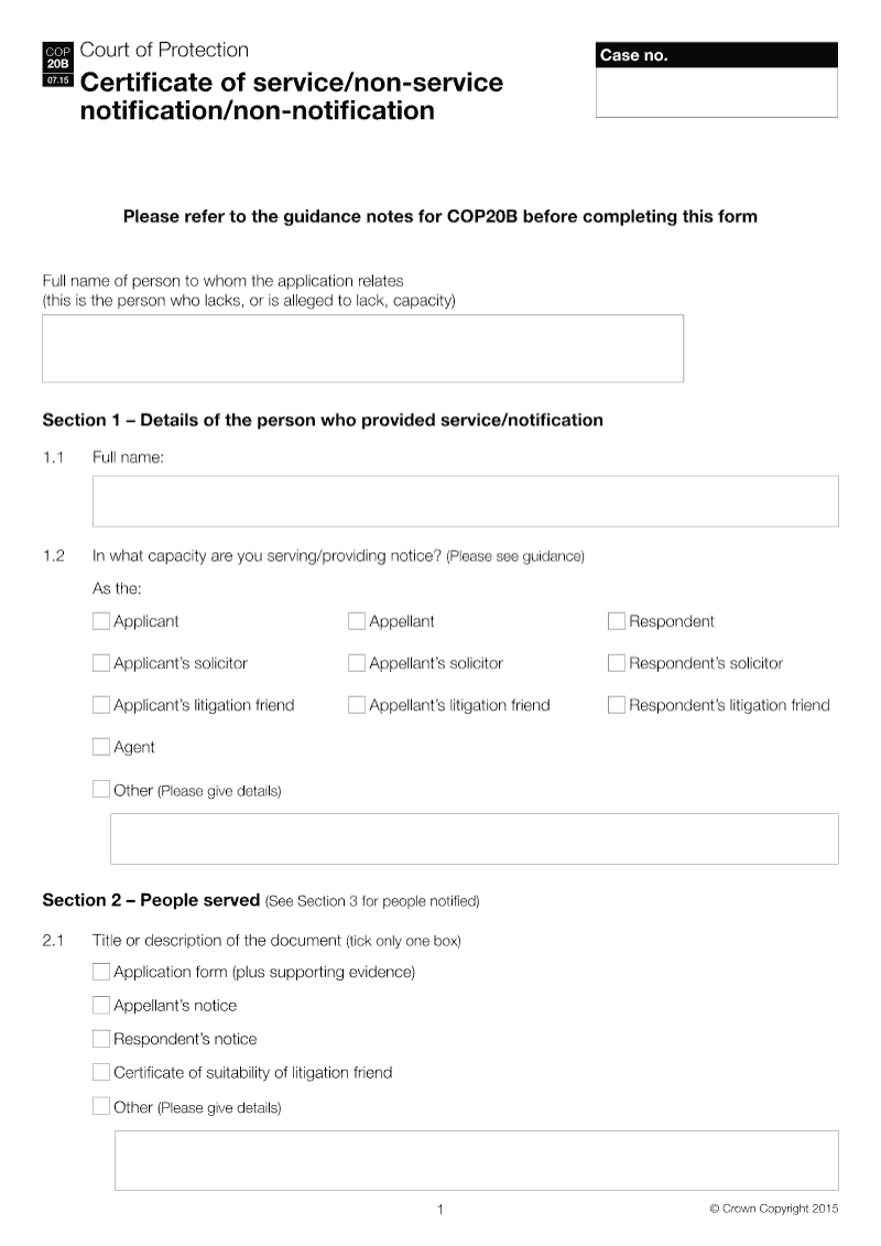 COP20B Certificate of service non service notification non notification preview