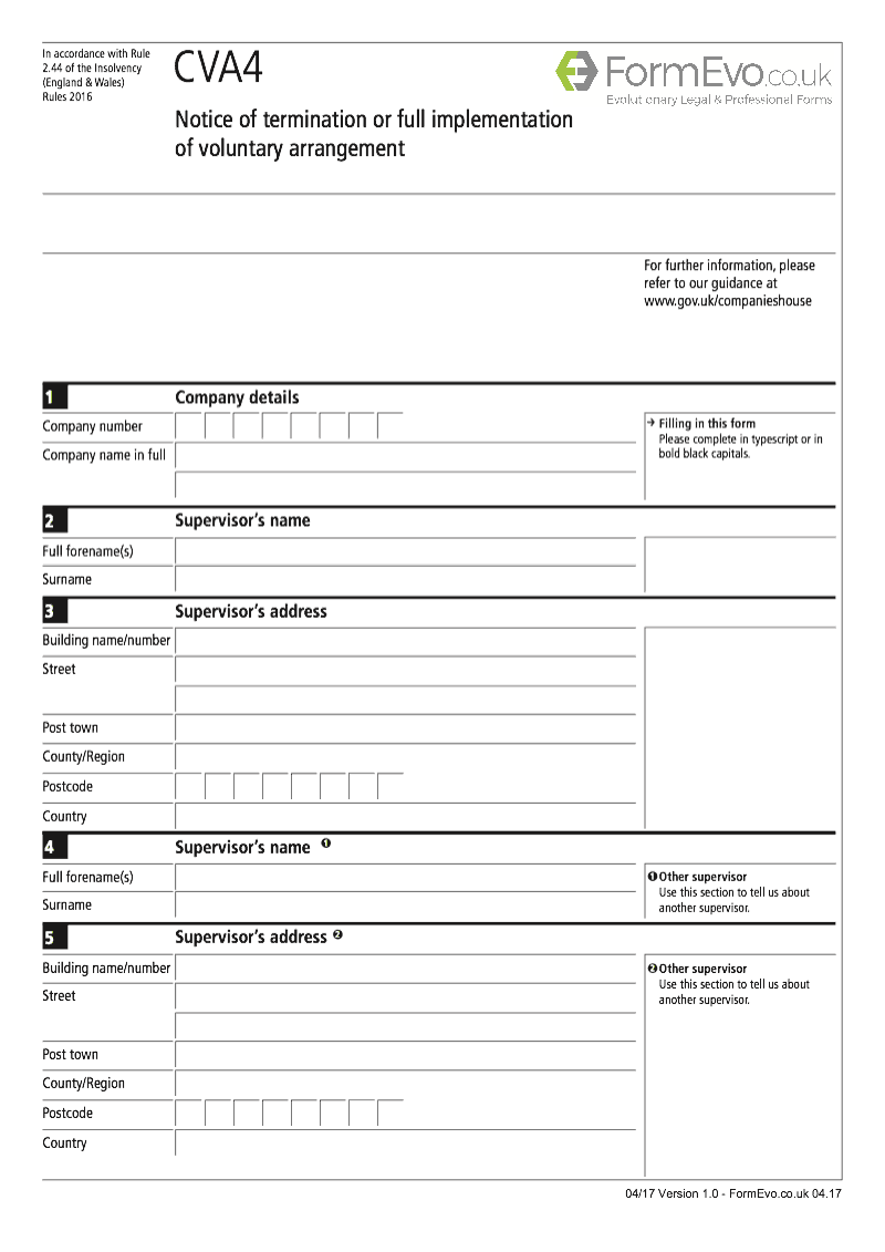 CVA4 Notice of termination or full implementation of voluntary arrangement Rule 2 44 preview