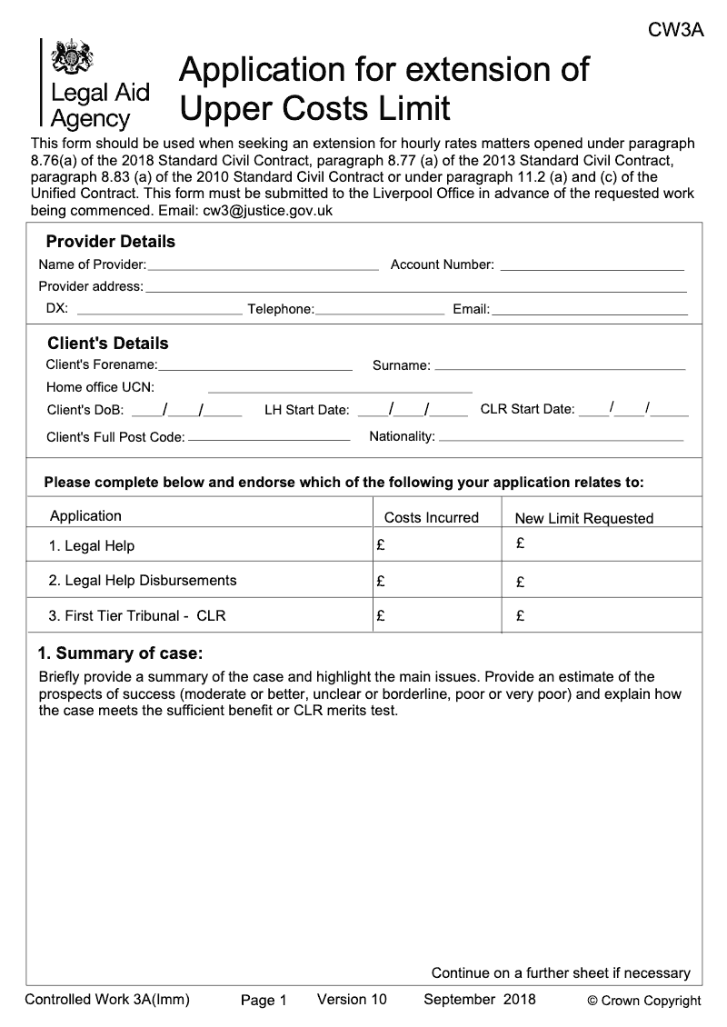 CW3A Imm Application for extension of Upper Costs Limit preview