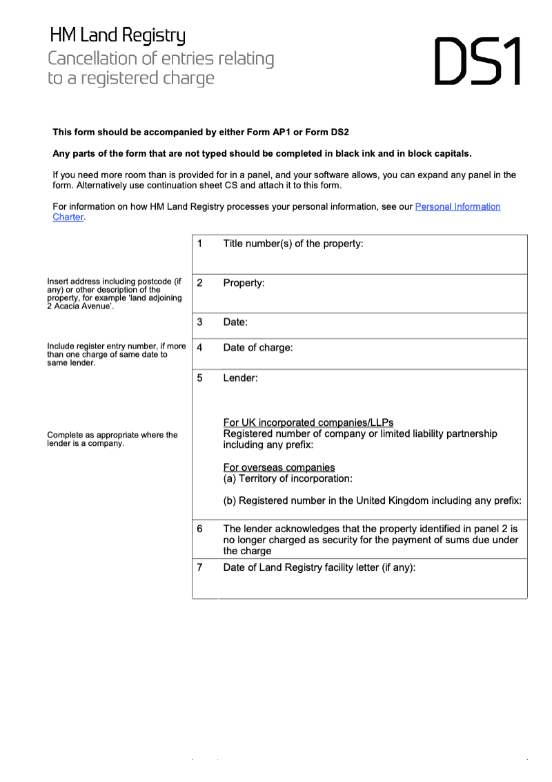 DS1 Cancellation of entries relating to a registered charge preview