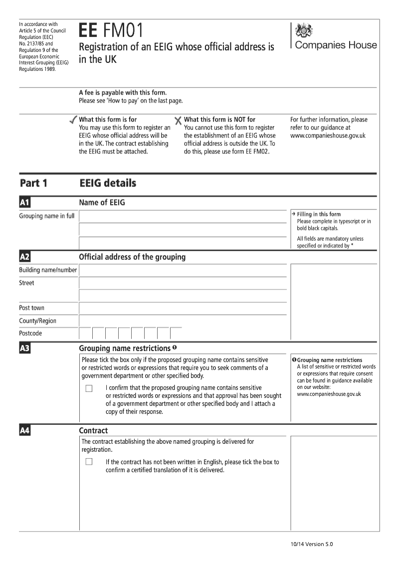 EE FM01 Statement of name official address members objects and duration for EEIG whose official address is in the UK preview