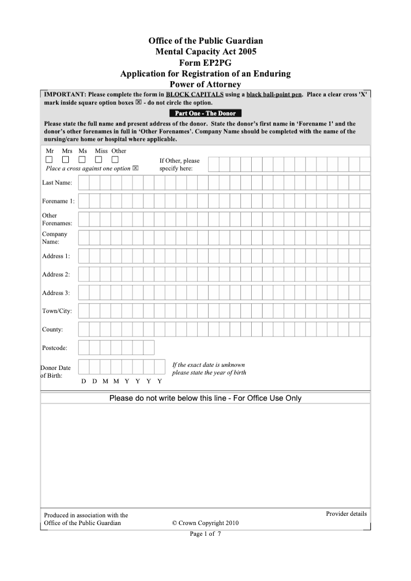 EP2PG Application for Registration of an Enduring Power of Attorney preview