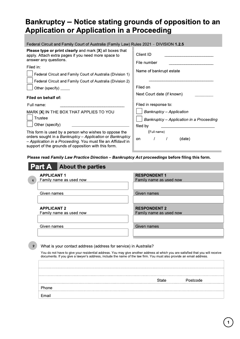 FCFCOA BANK7 Bankruptcy Notice stating grounds of opposition to an Application or Application in a Proceeding preview