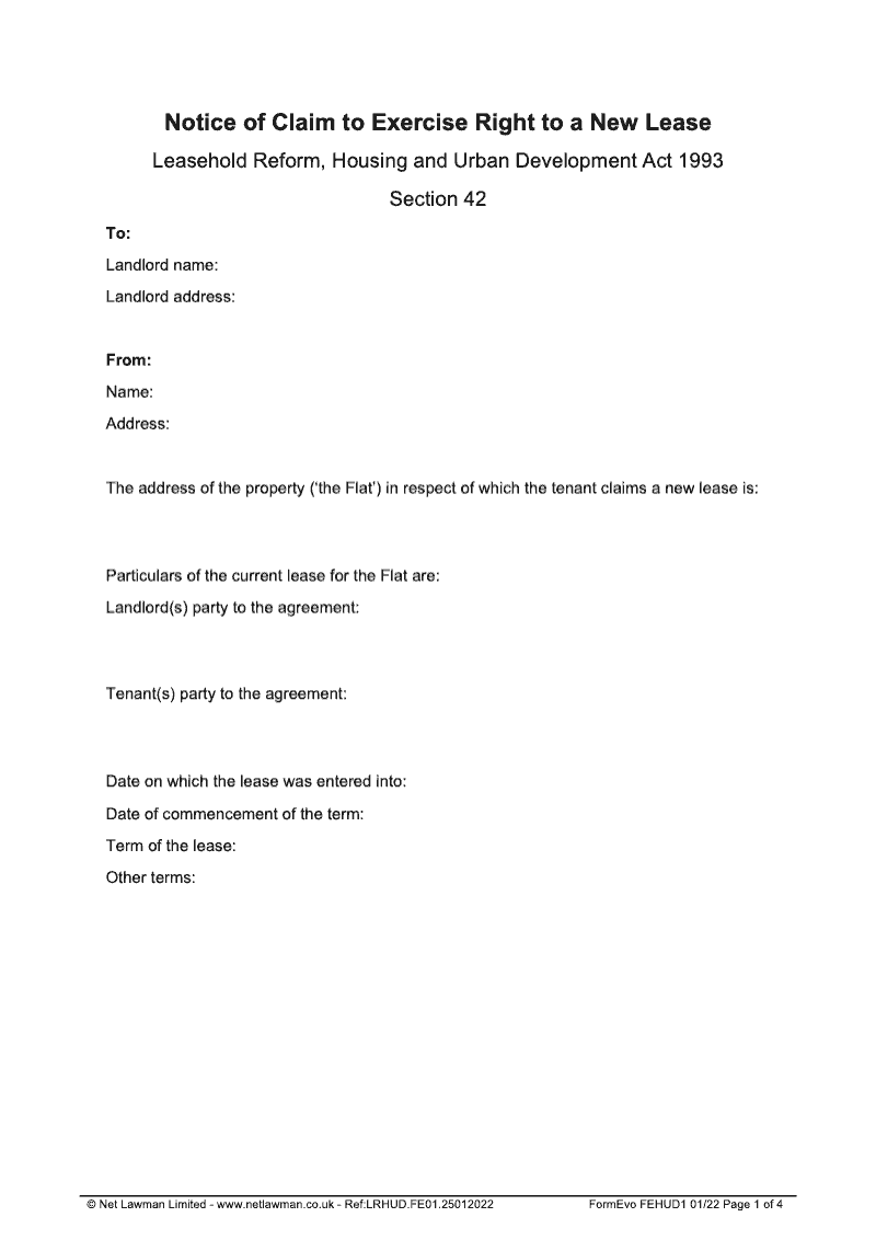 FEHUD1 Notice of Claim to Exercise Right to a New Lease Section 42 preview