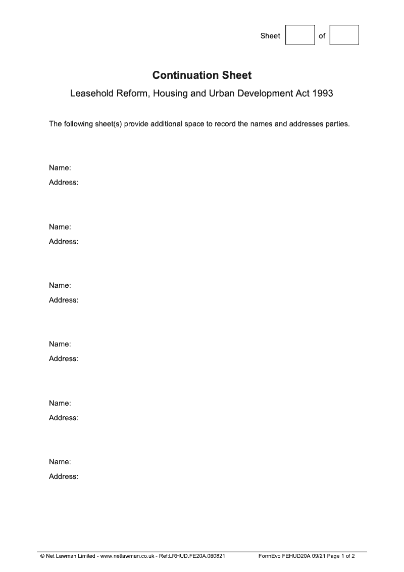 FEHUD20A Continuation Sheet for FEHUD Forms preview