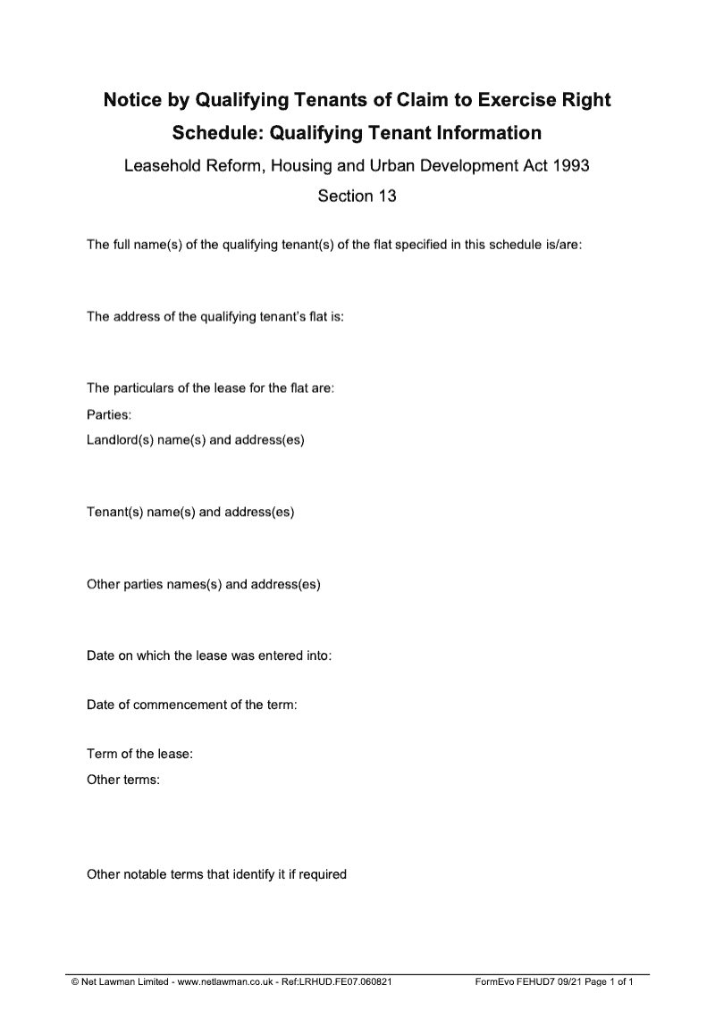 FEHUD7 Notice by Qualifying Tenants of Claim to Exercise Right Schedule Qualifying Tenant Information Section 13 preview