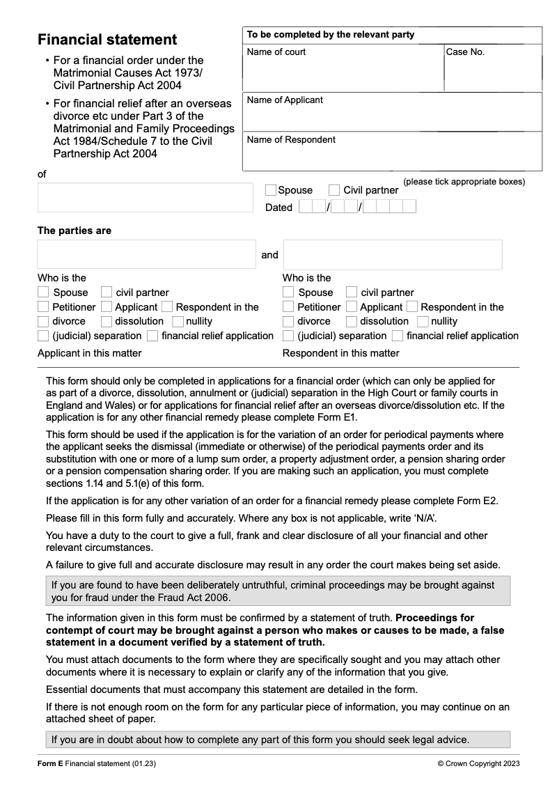 FormE WF Financial statement Form E Work flow electronic signature available preview