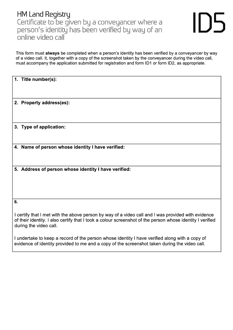 ID5 Certificate to be given by a conveyancer where a person s identity has been verified by way of an online video call preview