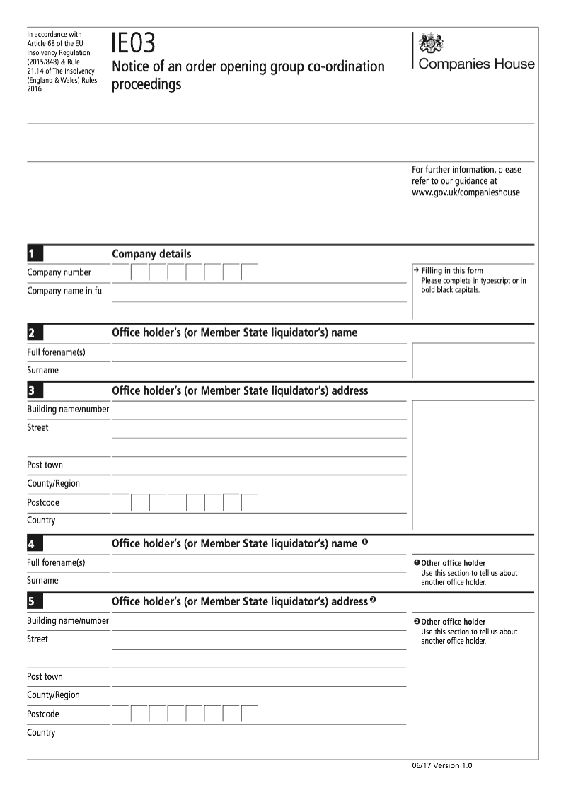 IE03 Notice of an order opening group co ordination proceedings Rule 21 14 preview