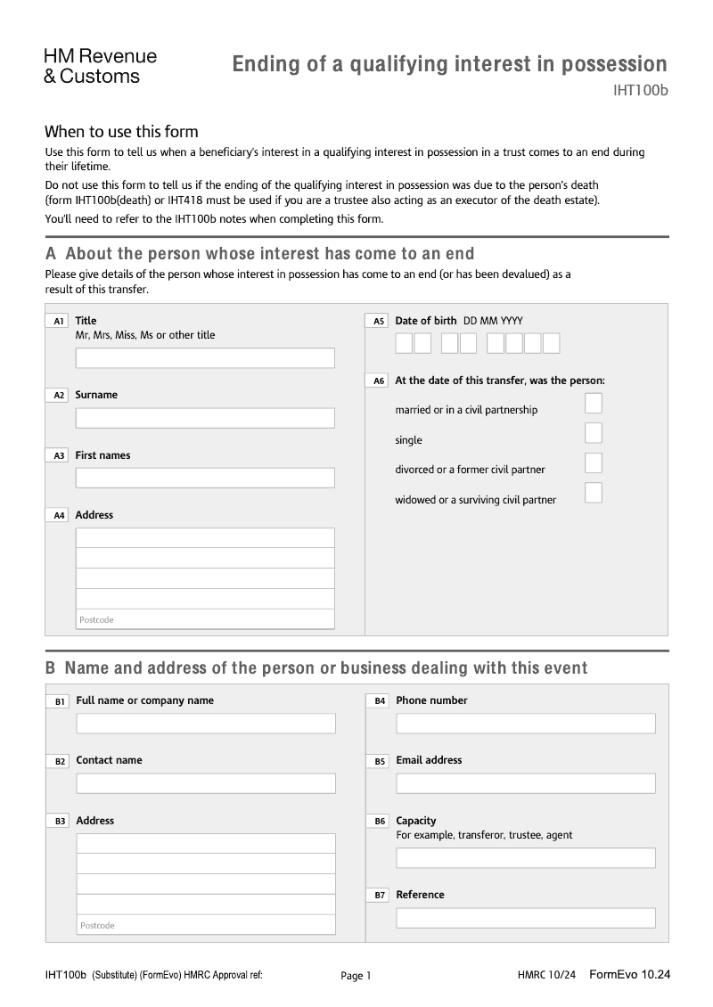 IHT100b 2025 Ending of a qualifying interest in possession preview