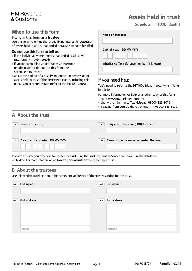 IHT100b death 2025 Assets held in trust preview