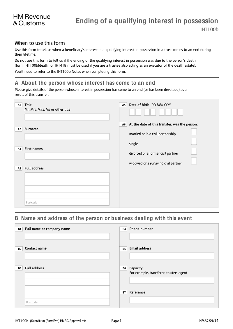 IHT100b Termination of an Interest in Possession preview