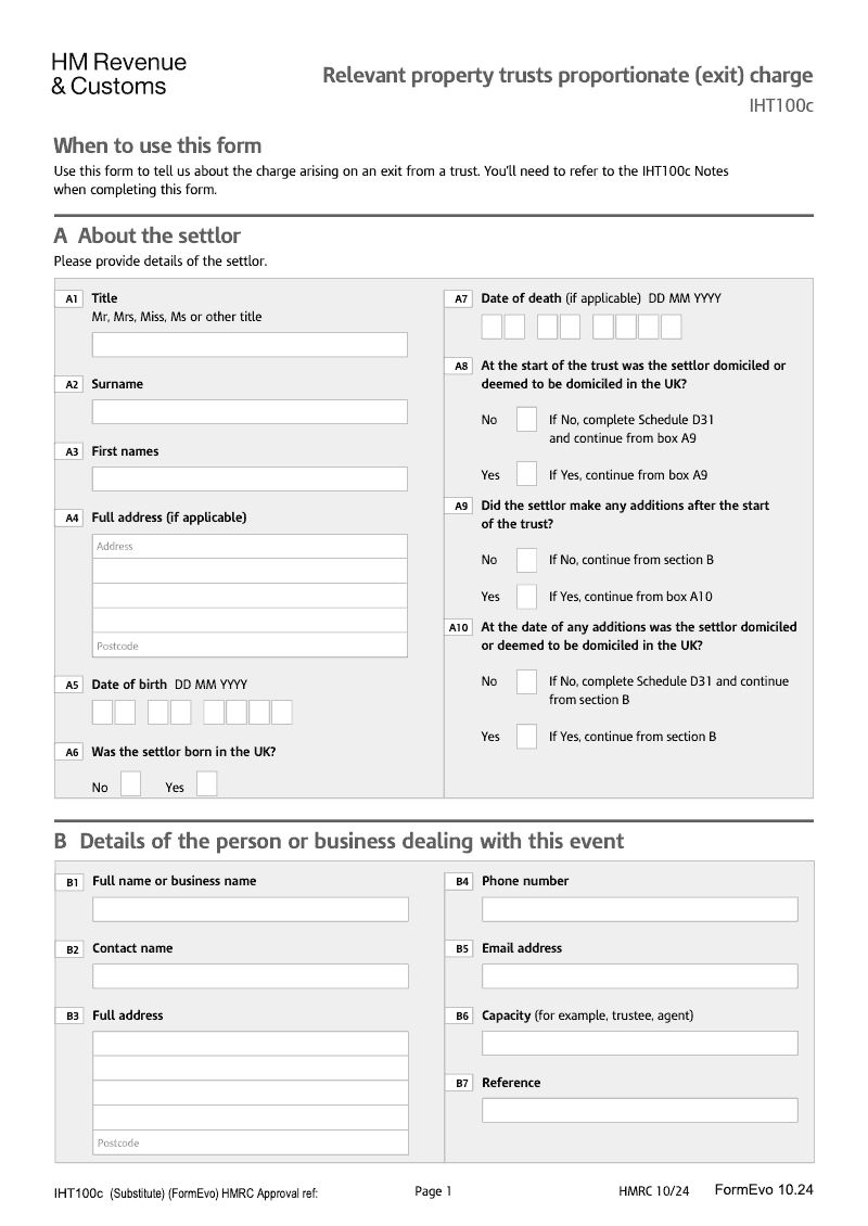 IHT100c 2025 Relevant property trusts proportionate exit charge preview