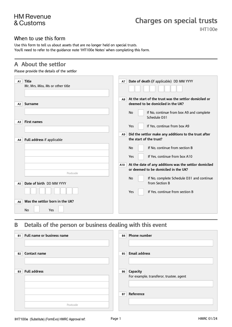 IHT100e Charges on Special Trusts preview