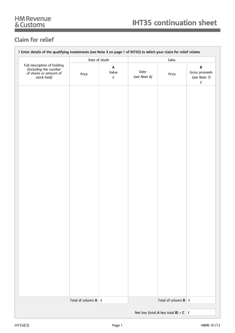 IHT35 Continuation Sheet Continuation sheet IHT35 Claim for relief preview