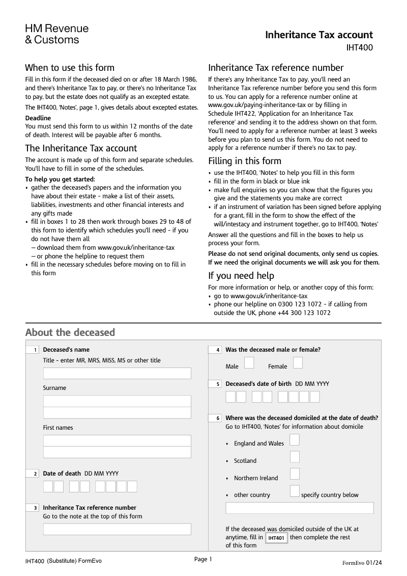 IHT400 SHAZ Inheritance Tax account Premium bundle version All forms data integrates preview