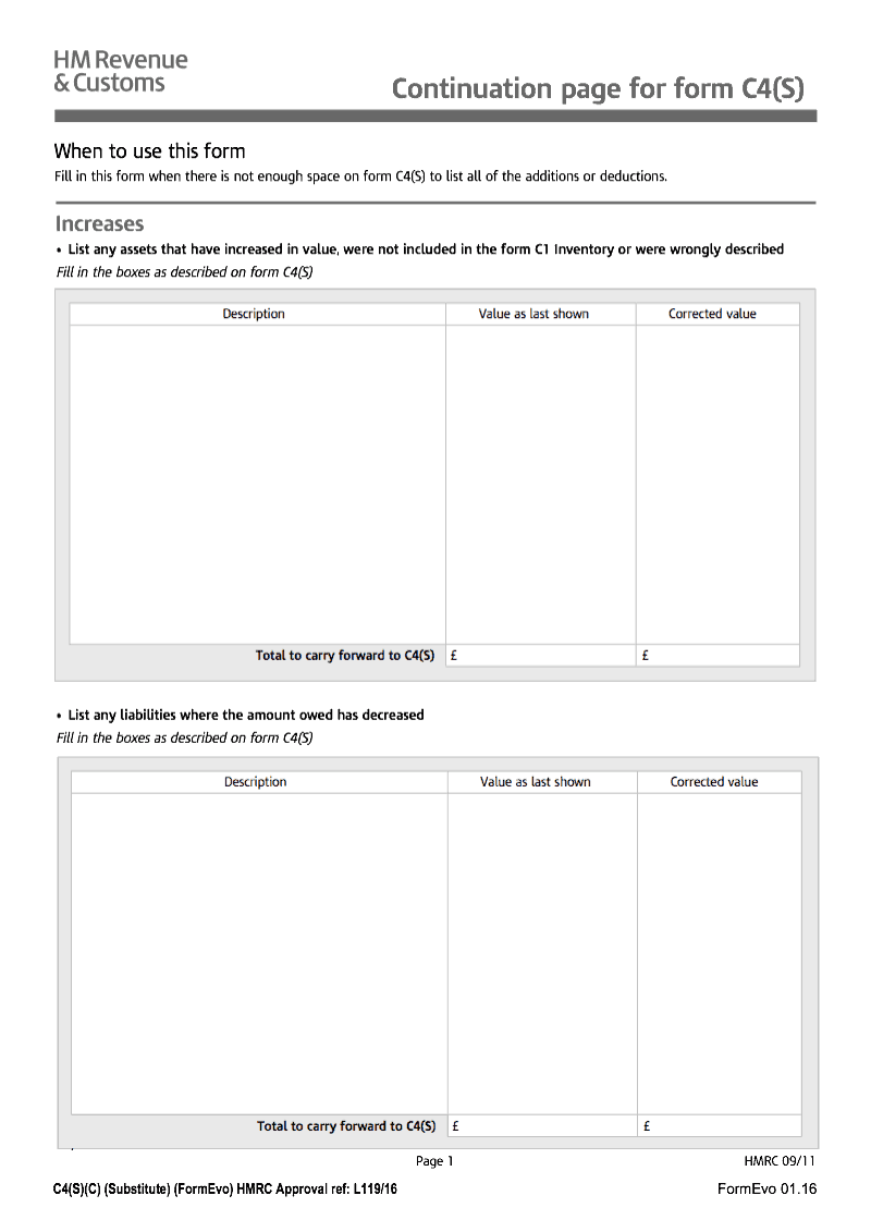 IHTC4 S C Continuation sheet for form C4 S Corrective Account preview