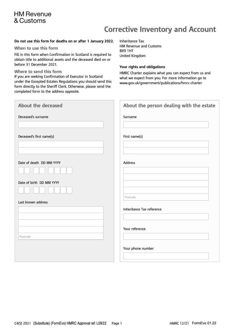 IHTC4 S Corrective Inventory and Account Deceased died on or before 31st December 2021 preview