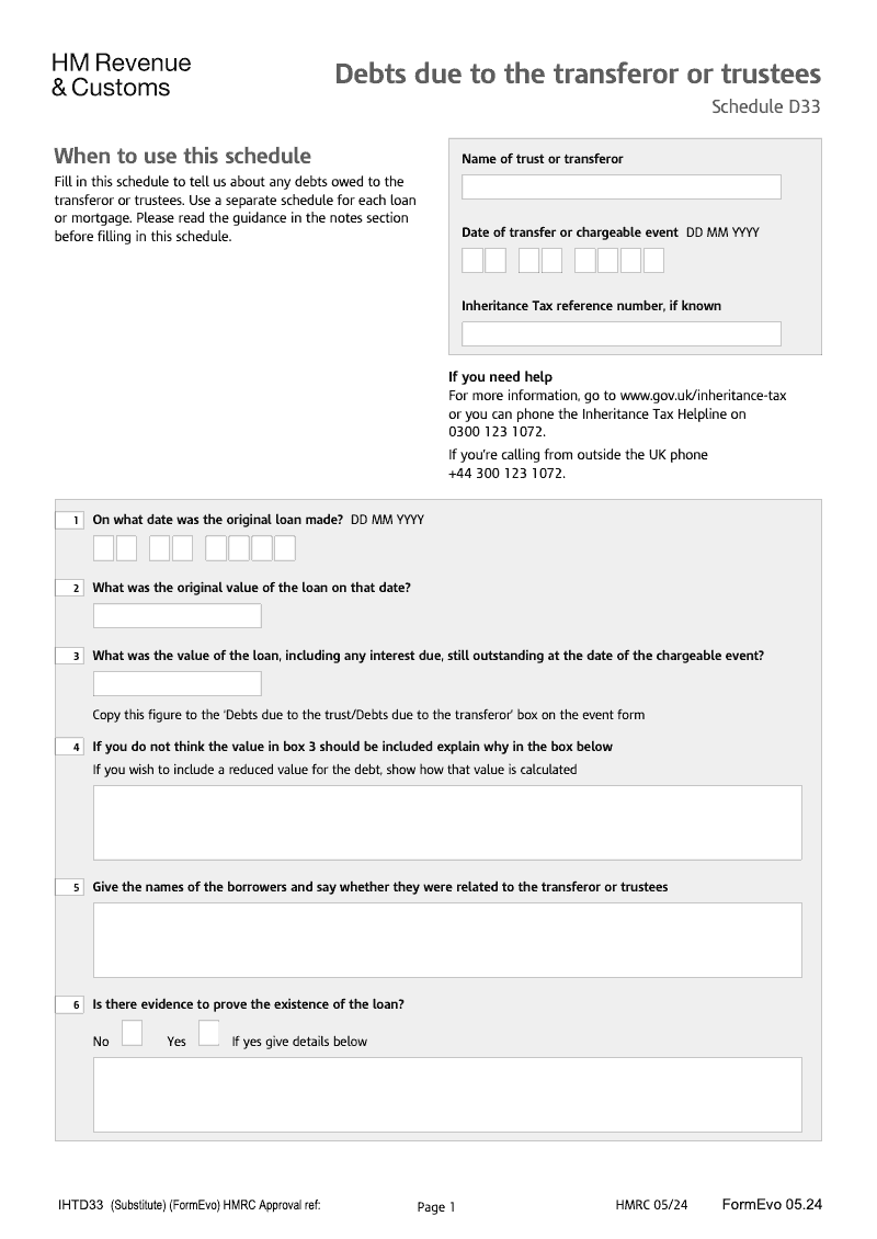 IHTD33 2025 Debts Due to the Settlement or Trust preview