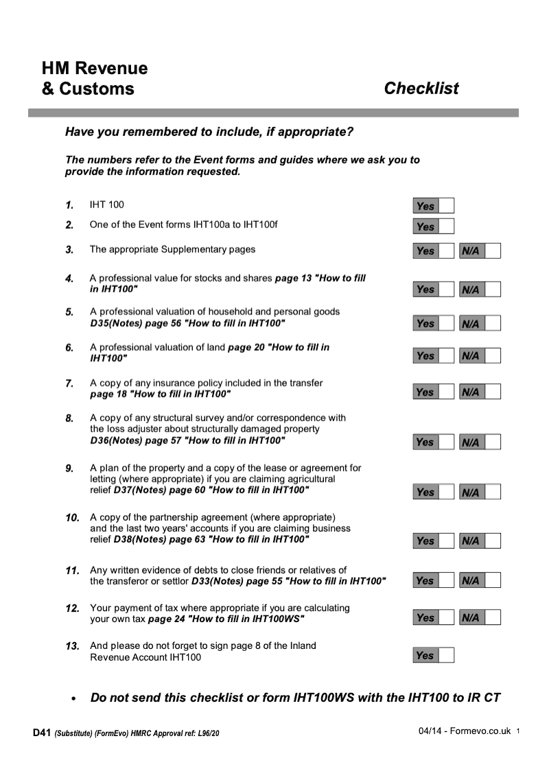 IHTD41 IHT100 Checklist preview