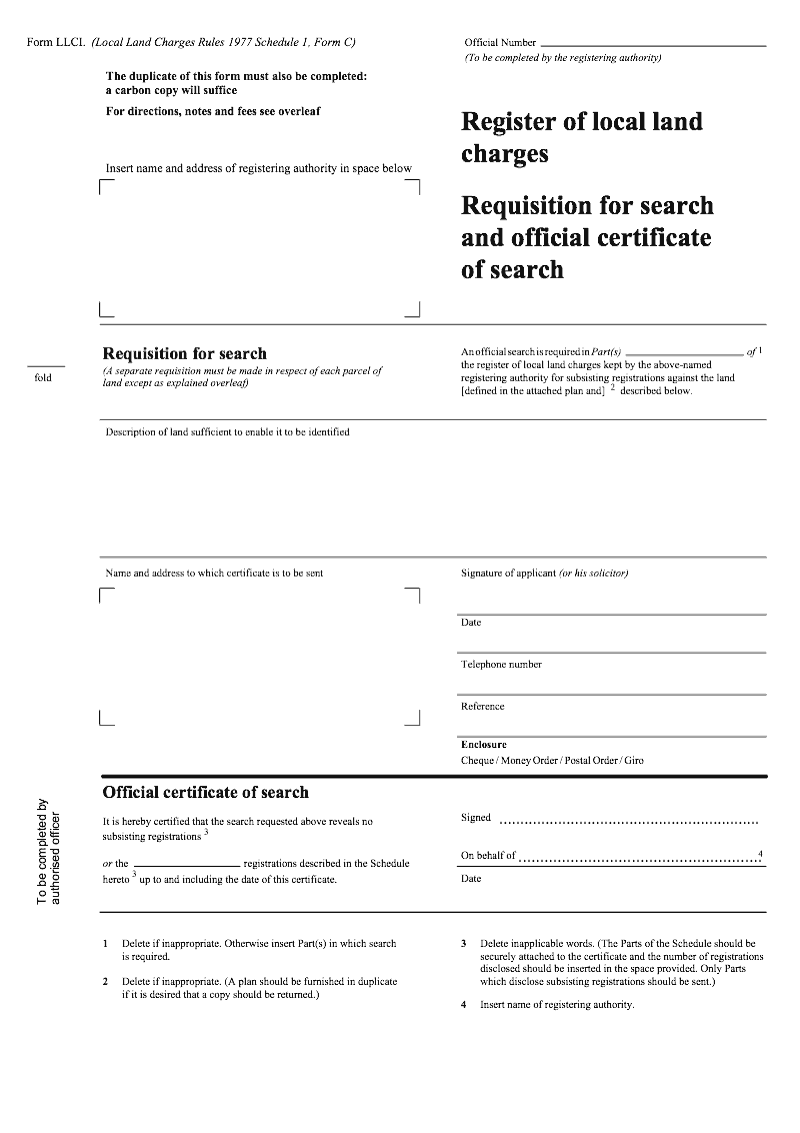 LLC1 Requisition for search and official certificate of search Register of local land charges preview