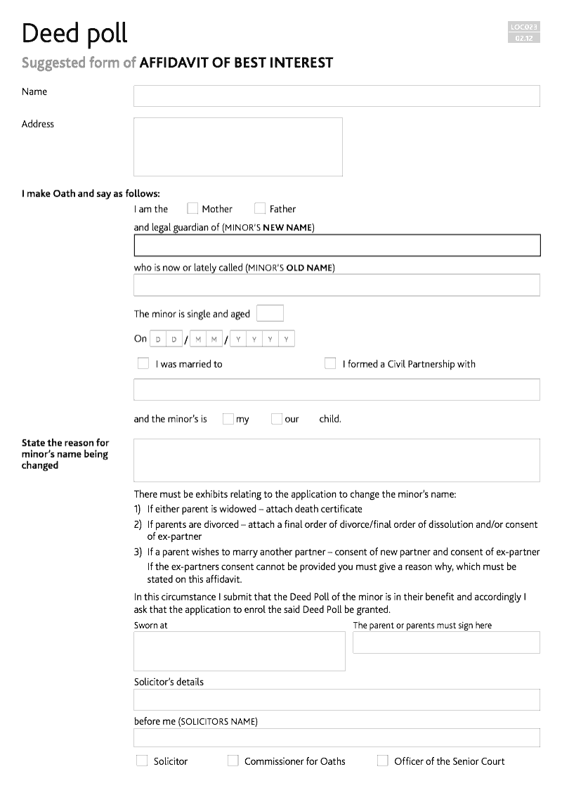 LOC023 Affidavit of best Interest Minor Deed Poll preview