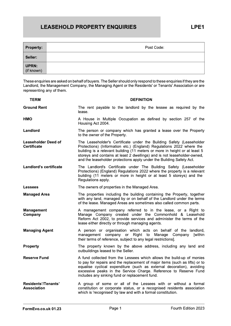 LPE1 Leasehold Property Enquiries Second Edition 2015 electronic signature available preview