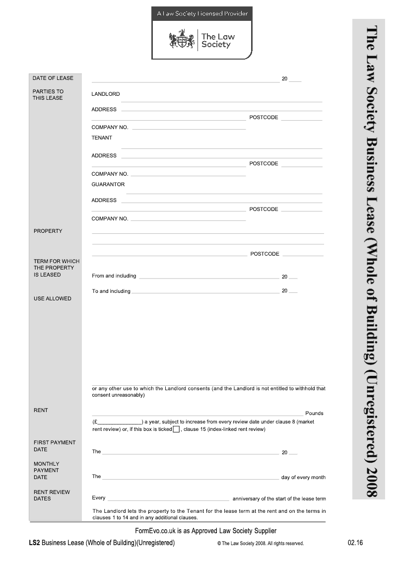 LS2 Unregistered Business Lease Whole of Building Unregistered 2008 Law Society preview