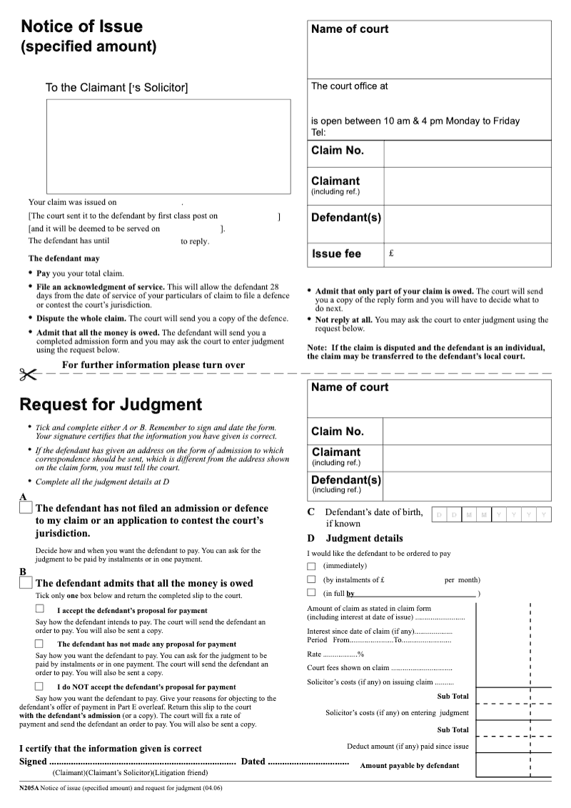 N205A Notice of Issue specified amount preview