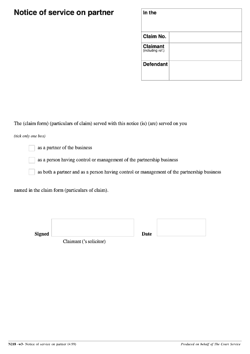 N218 Notice of service on partner preview