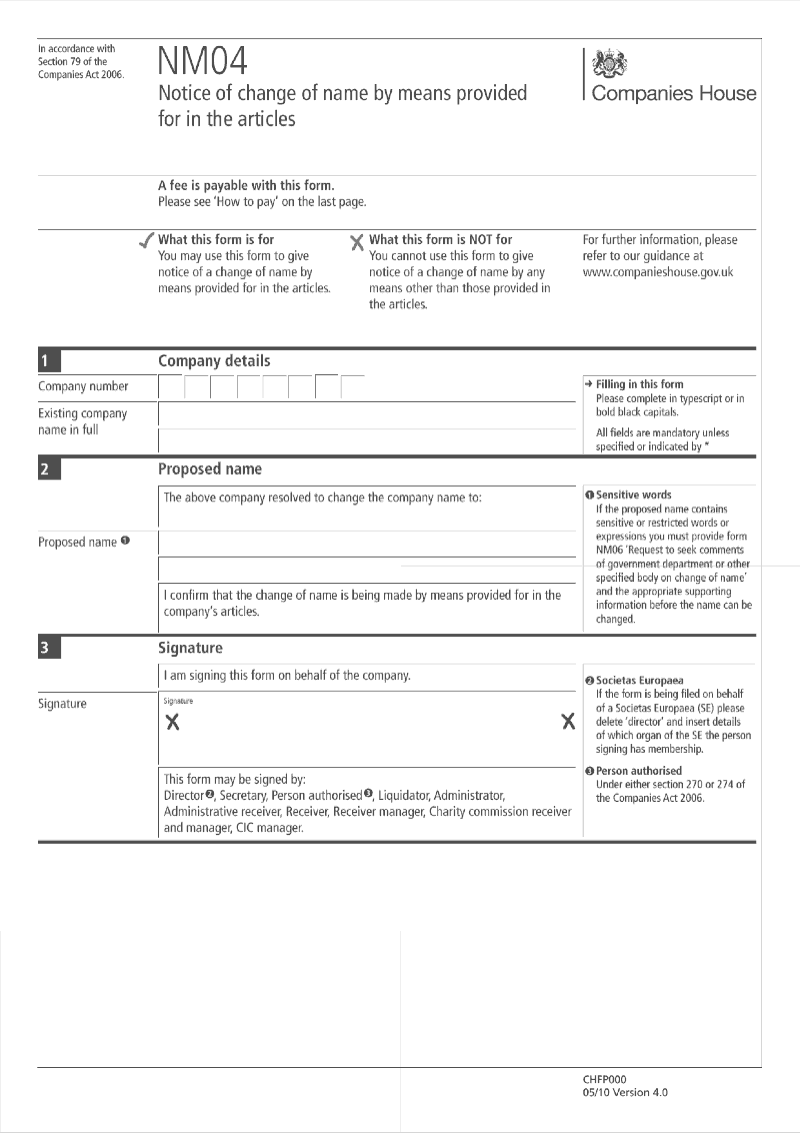 NM04 Notice of change of name by means provided for in the articles Section 79 preview