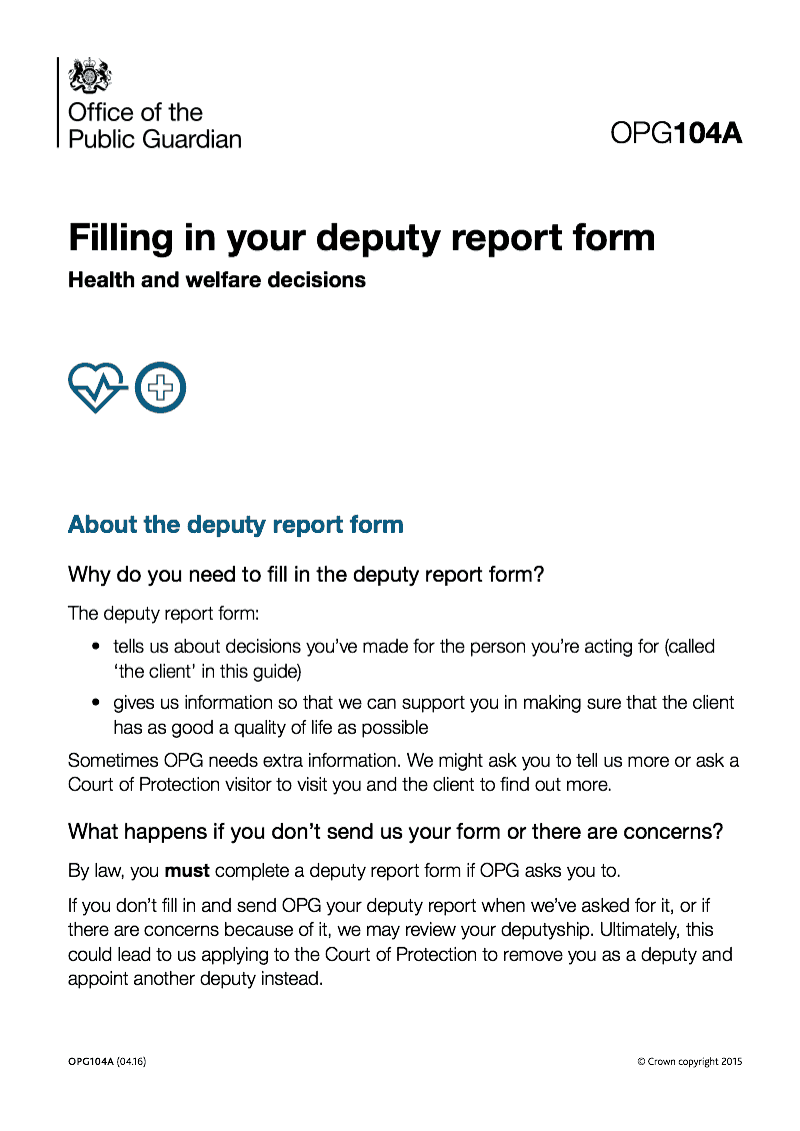 OPG104A Filling in your deputy report form Health and welfare decisions preview