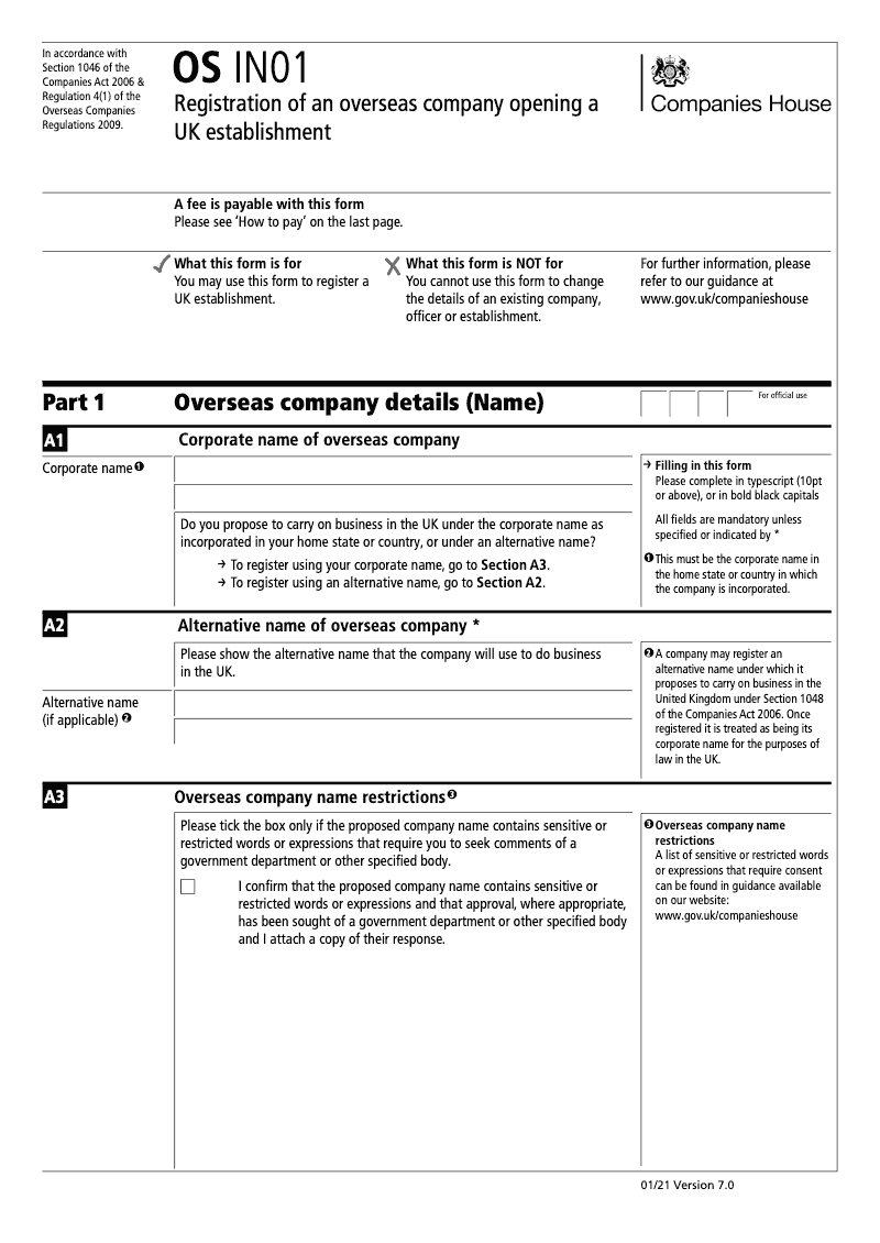 OS IN01 Registration of an Overseas Company opening a UK establishment preview