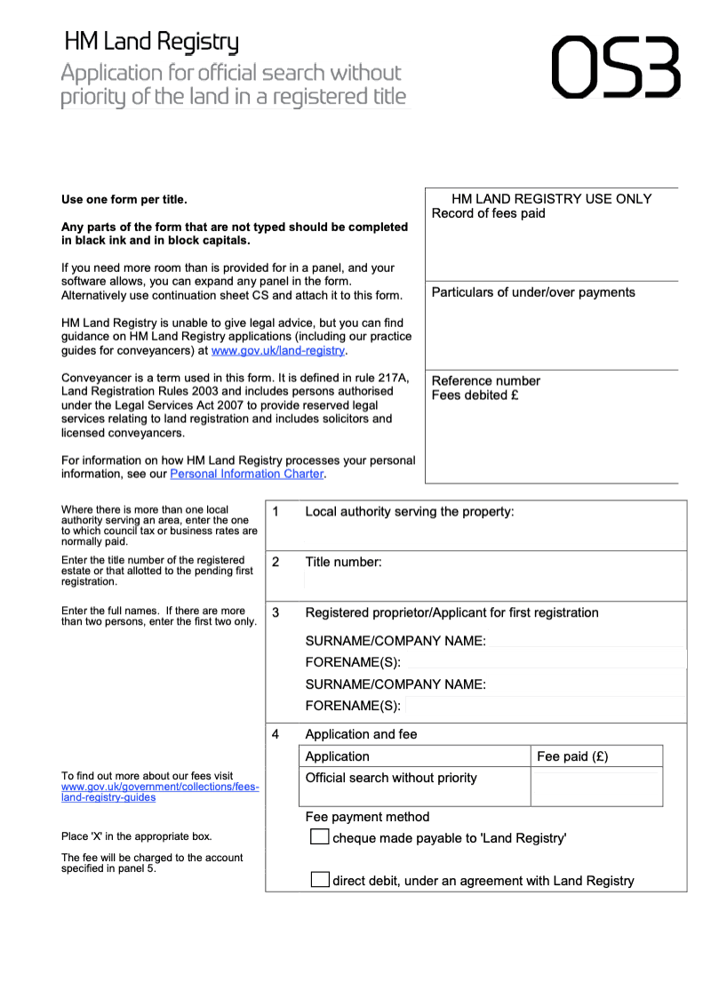 OS3X Application for official search without priority of the land in a registered title Word Version preview