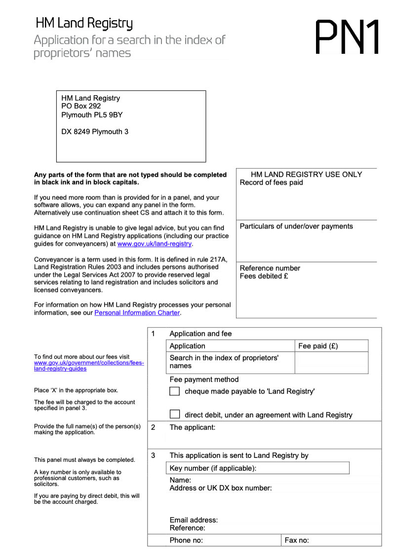 PN1 Application for search in the index of proprietors names preview