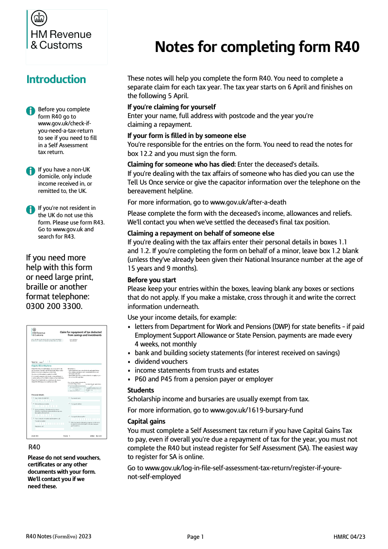 R40 Notes Notes for completing form R40 preview
