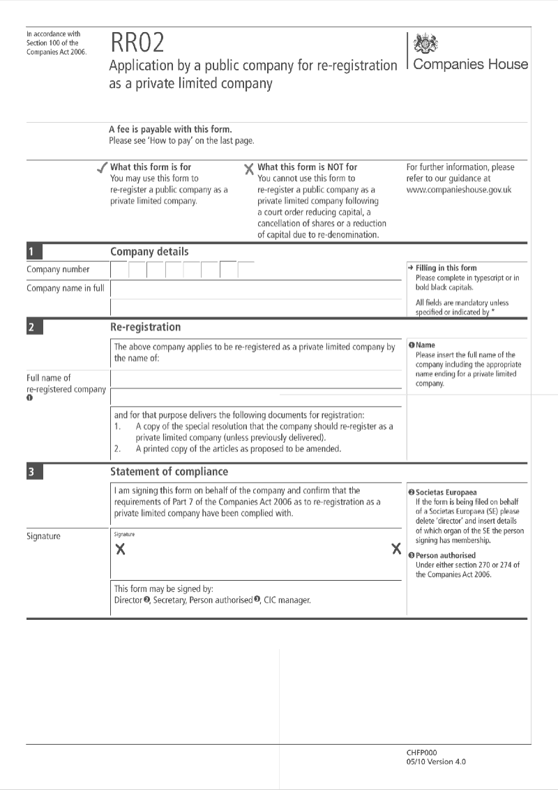 RR02 Application by a public company for re registration as a private limited company Section 100 preview