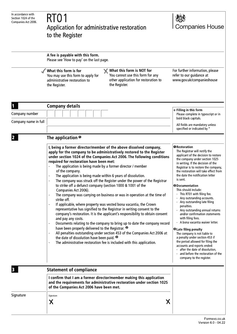 RT01 Application for administrative restoration to the Register Section 1024 preview