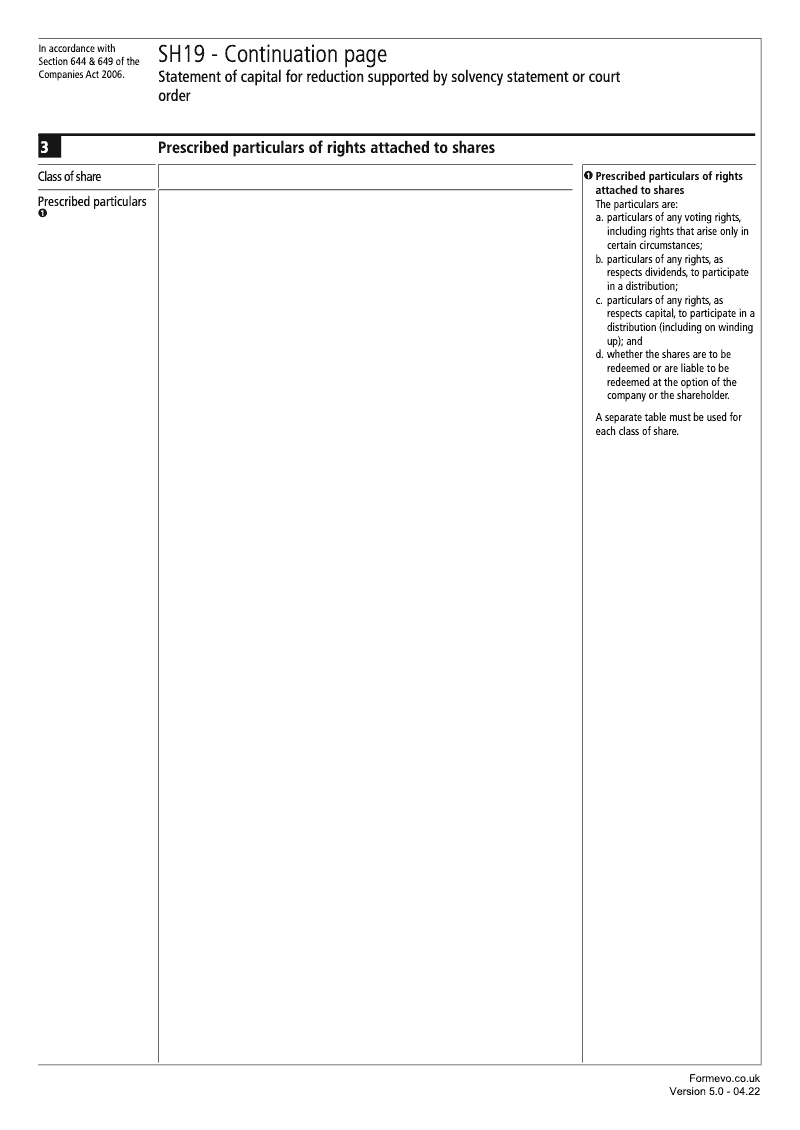 SH19 Section 644 Continuation Page 2 Statement of capital Prescribed particulars of rights attached to shares continuation page SH19 Statement of capital Section 644 649 preview